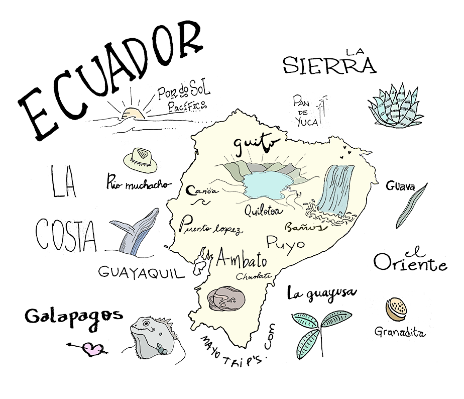 Ecuador map color aquarel